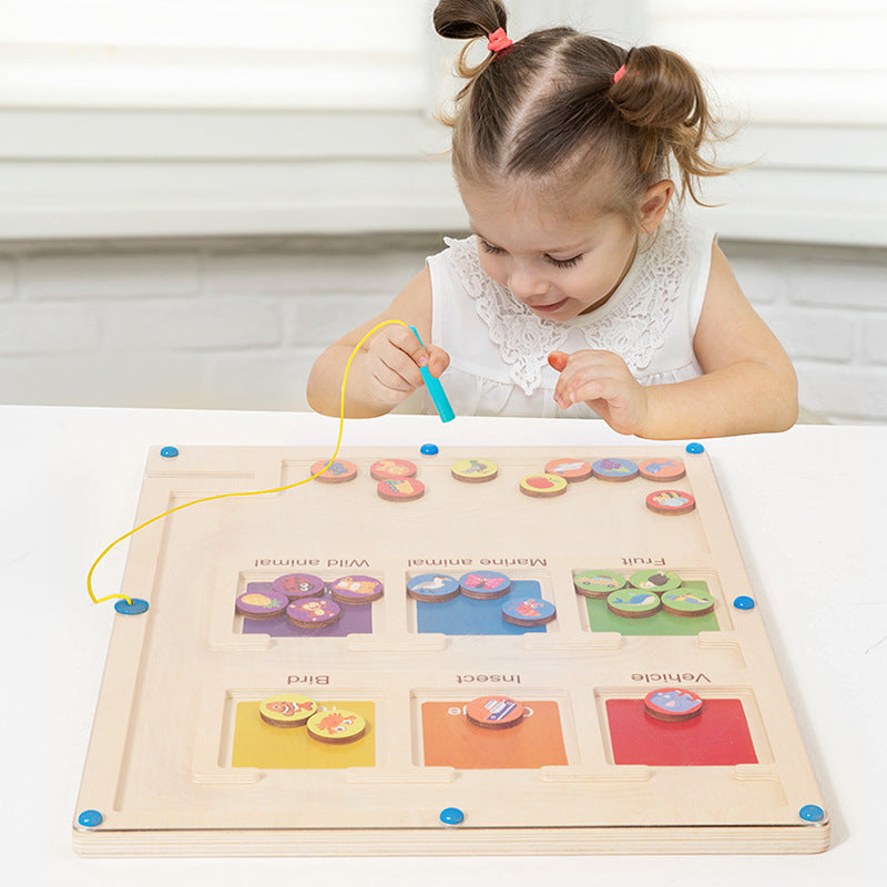 Wooden Montessori Toys Magnetic Color Animal Traffic Maze 2