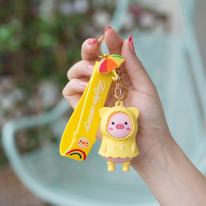 Piglet PVC Keychain Cute Full Raincoat Pig Charm 6