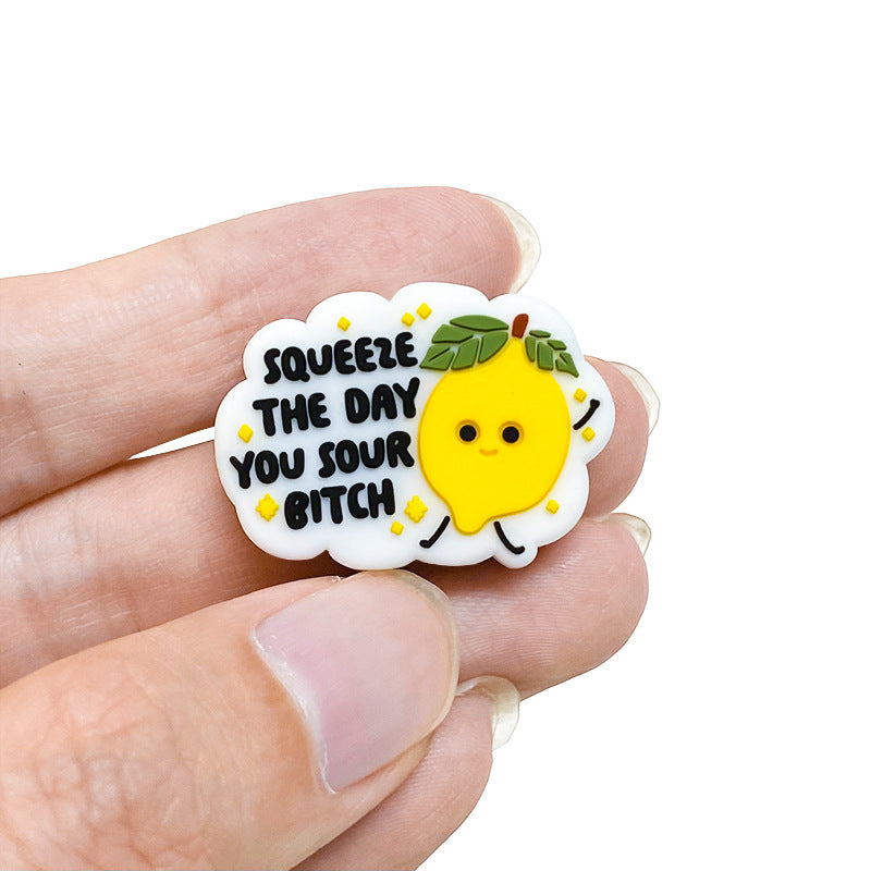 20Pcs Silicone Focal Beads Cartoon Lemon with Text Design 5