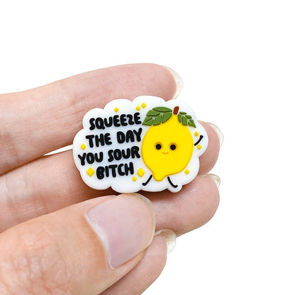 20Pcs Silicone Focal Beads Cartoon Lemon with Text Design 5
