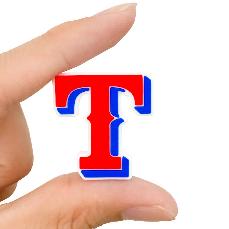 20Pcs Silicone Focal Beads English Letter T Red Blue Outline 5