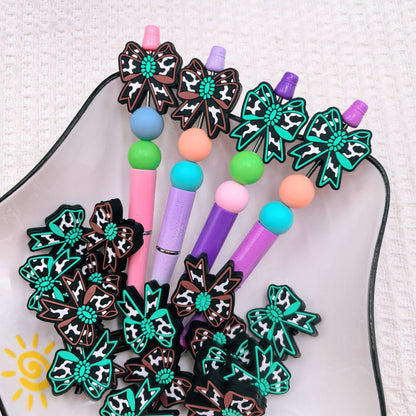 20Pcs Silicone Focal Beads Green Brown Spotted Bow Design 2