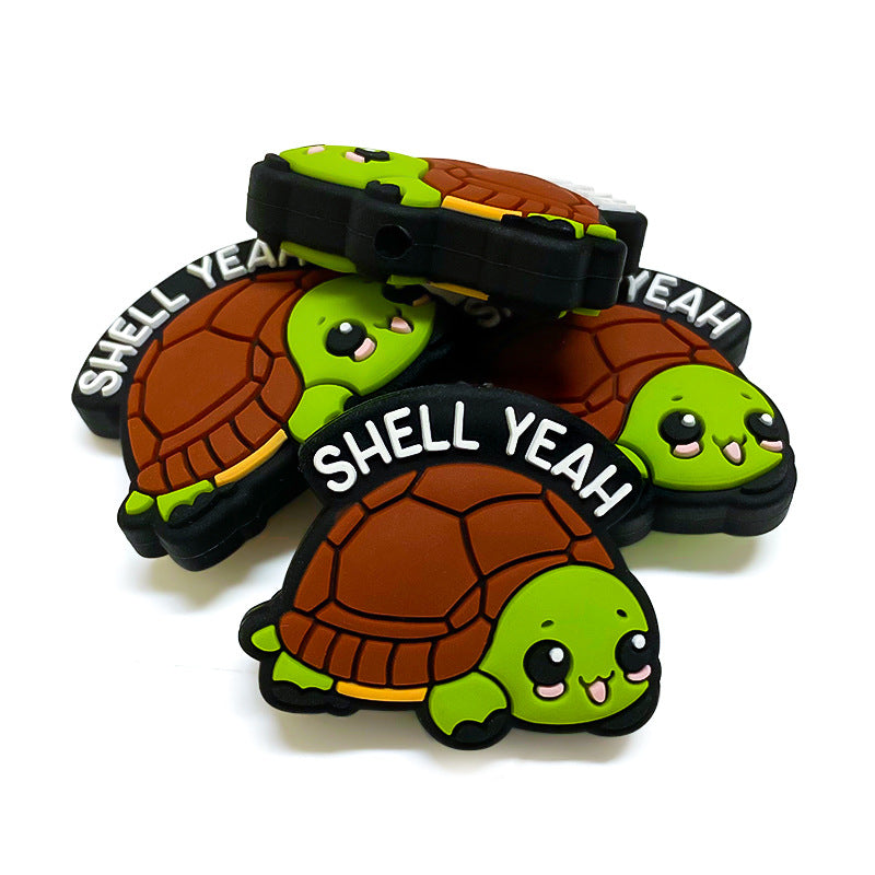 20Pcs Silicone Focal Beads Cute Little Turtle Shell Yeah Text Detail 3