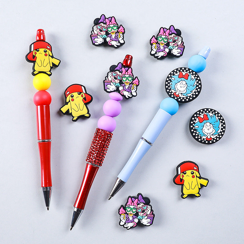 20pcs Silicone Focal Beads Yellow Mouse Round Cheeks Lightning Tail and Blue Hair Wild Character Face 3