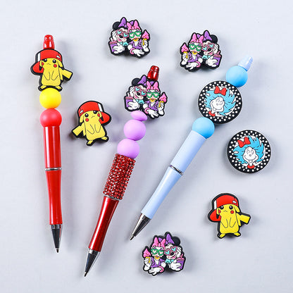 20pcs Silicone Focal Beads Yellow Mouse Round Cheeks Lightning Tail and Blue Hair Wild Character Face 3
