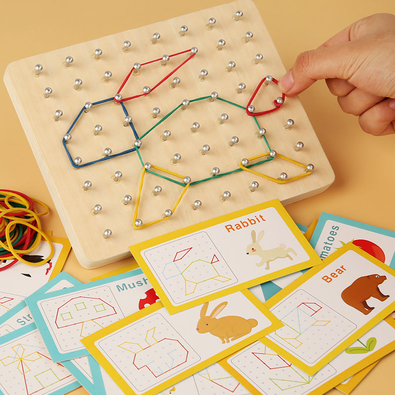 Wooden Montessori Toys Geometric Nail Plate for Toddlers 3