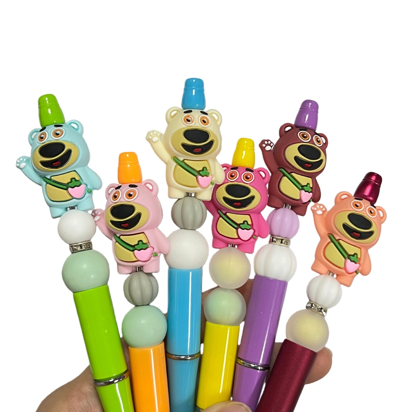 20Pcs Silicone 3D Focal Beads Strawberry Bear Holding Strawberry Charm 2