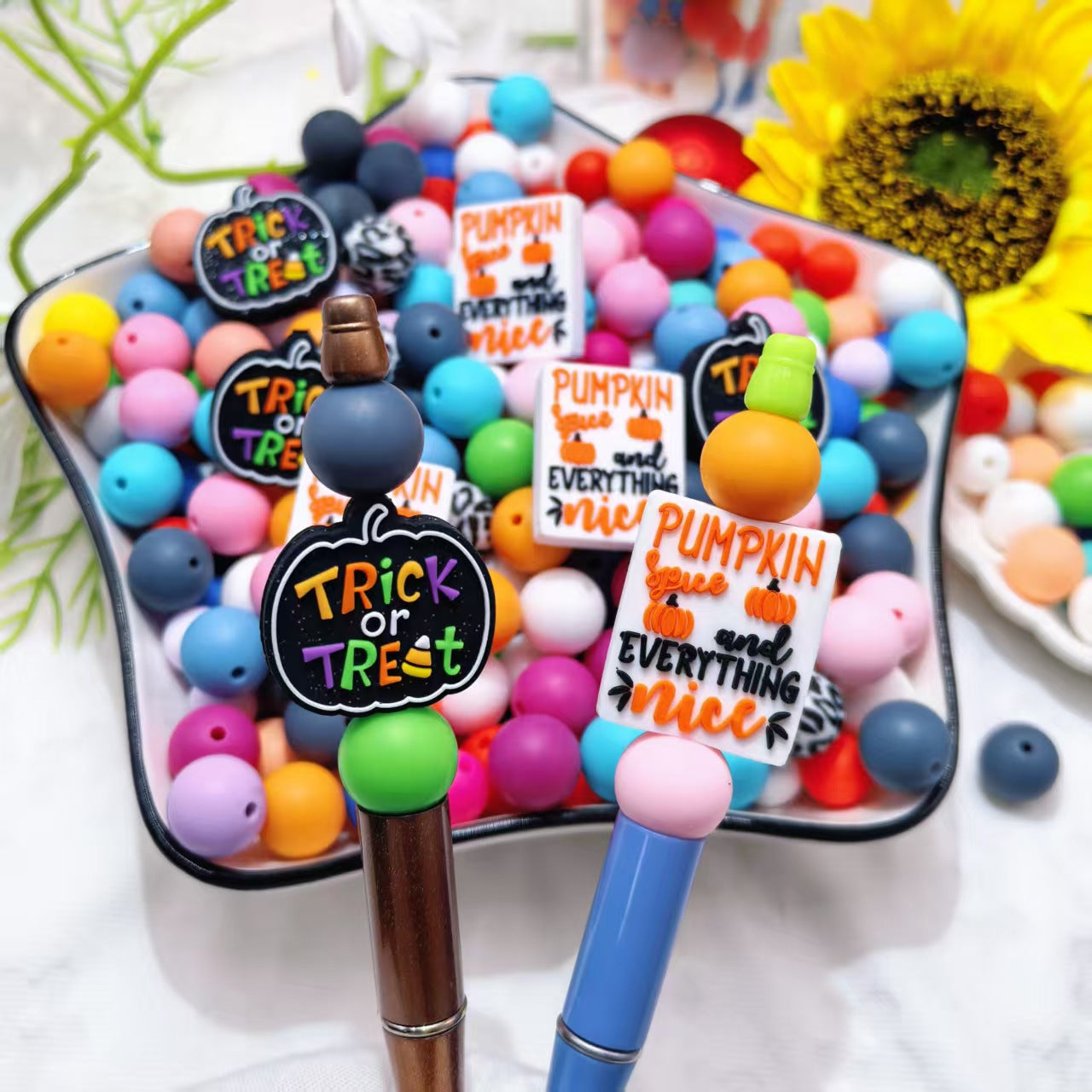20Pcs Silicone Focal Beads Halloween Car Pumpkin Bow 4