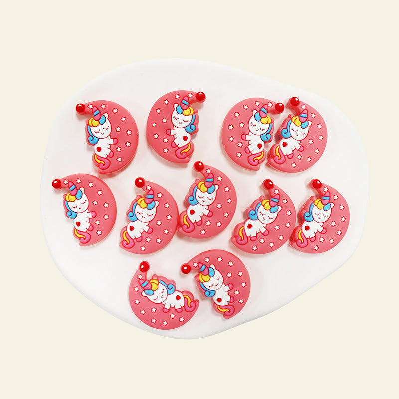 Silicone Focal Beads Unicorn Moon with Star Detail 14