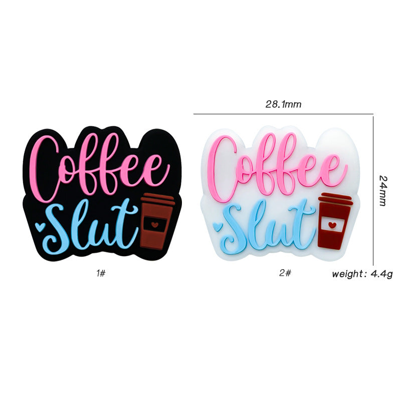 20Pcs Silicone Focal Beads Coffee Cup with Script Text 2