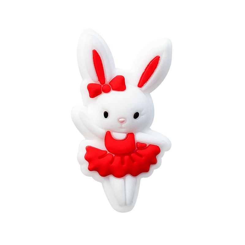 20pcs Silicone Focal Beads Bunny Wearing Dress and Bow 3