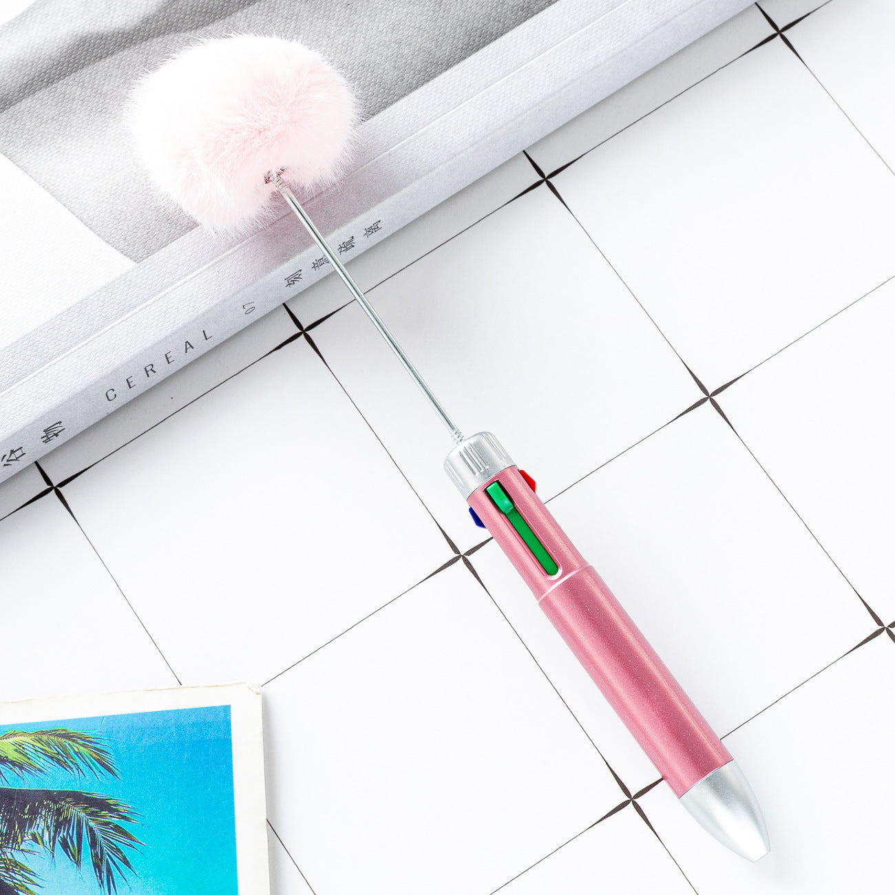4 In 1 Cartoon Fur Ball Plastic Beadable Ballpoint Pens DIY Craft Supplies 10