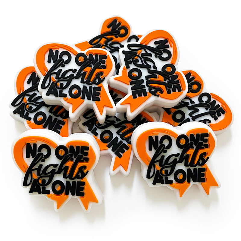 20Pcs Silicone Focal Beads Cartoon Battle Ribbon with Text Layered Design 3