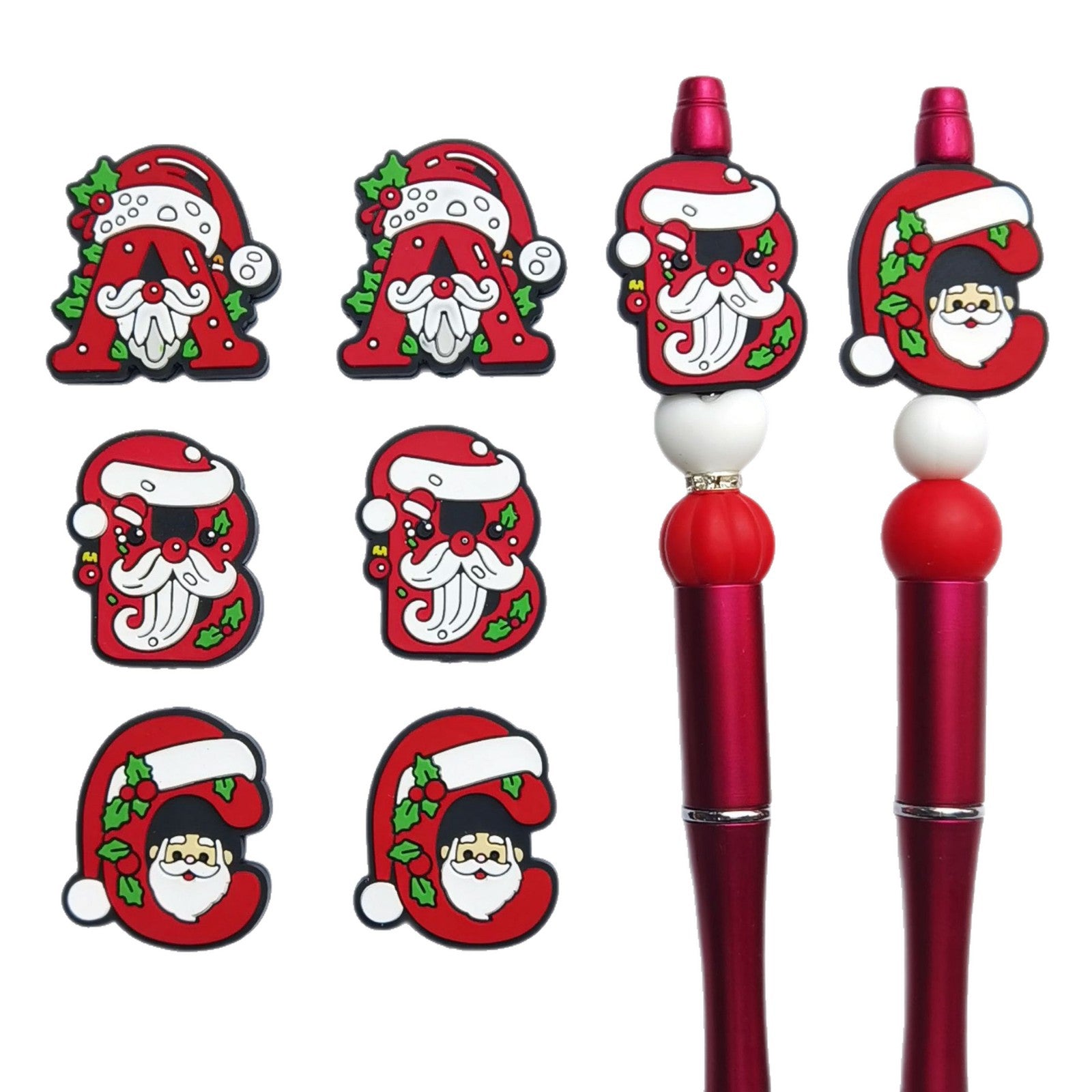 20Pcs Silicone Focal Beads Christmas ABC Santa Claus Hat Design 2