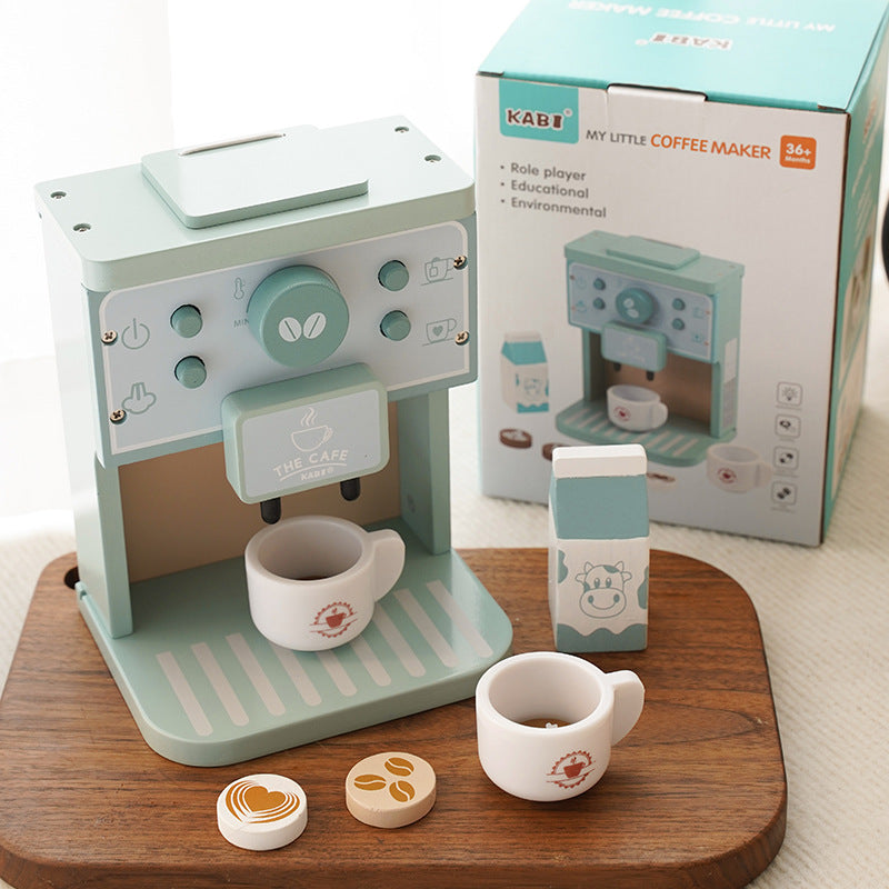 Wooden Simulation Coffee Machine Montessori Toys for Kids 3