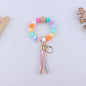 Leopard Print Silicone Bead Wristlet Keychain PU Tassel Charm 15
