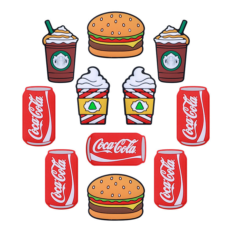 20pcs Silicone Focal Beads Hamburger Coke Fast Food Assortment