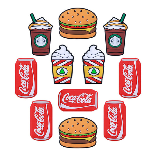 20pcs Silicone Focal Beads Hamburger Coke Fast Food Assortment