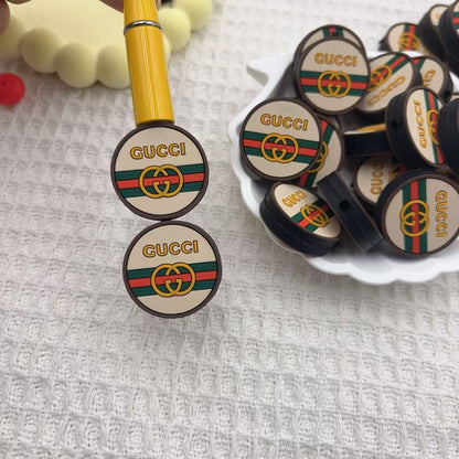 20Pcs Silicone Focal Beads Round Card Brown Green Red Stripe Design 2