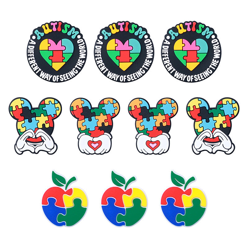 20Pcs Silicone Focal Beads Autism Puzzle Heart and Puzzle Mouse Design