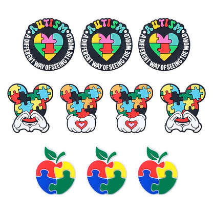 20Pcs Silicone Focal Beads Autism Puzzle Heart and Puzzle Mouse Design