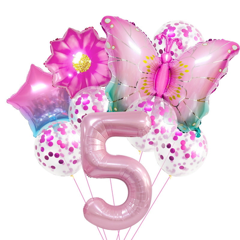 Pink Butterfly Foil Balloon Set Holiday Decoration 32 Inch 7