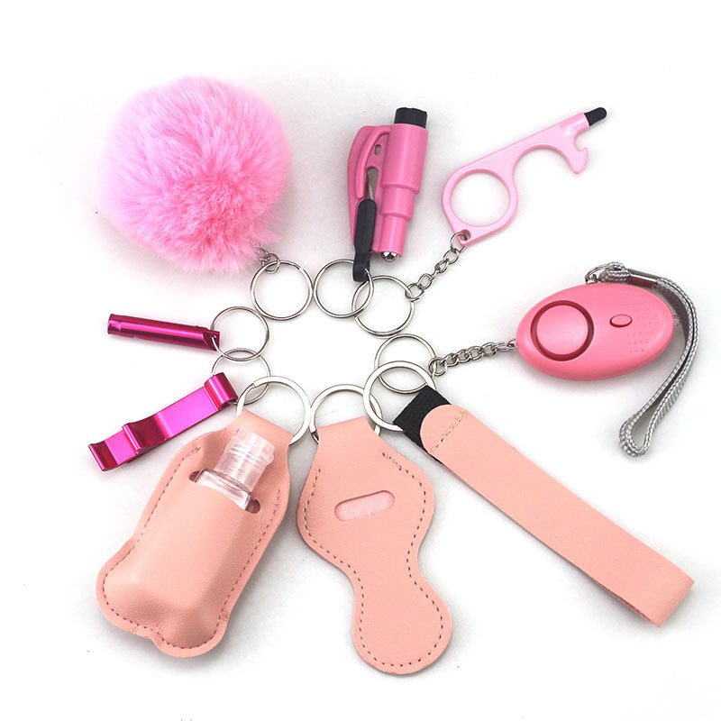 Outdoor Self Defense Alarm Whistle Pompom Keychain 10 Pack 23