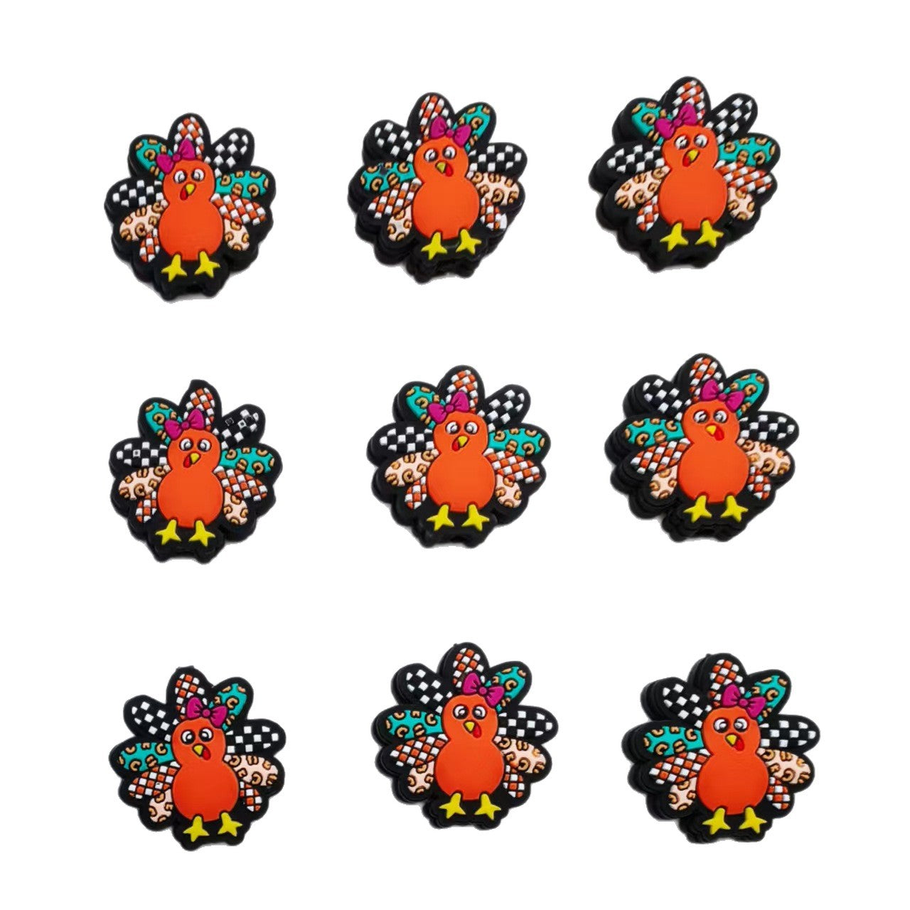 20Pcs Silicone Focal Beads Colorful Peacock Holding Feather Fan 5