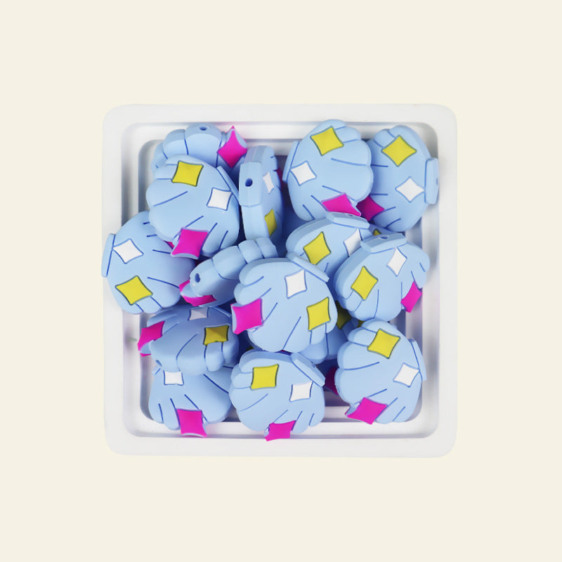 Silicone Focal Beads Shell Shape with Decorative Sparkles 10