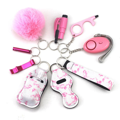 Outdoor Self Defense Alarm Whistle Pompom Keychain 10 Pack 27