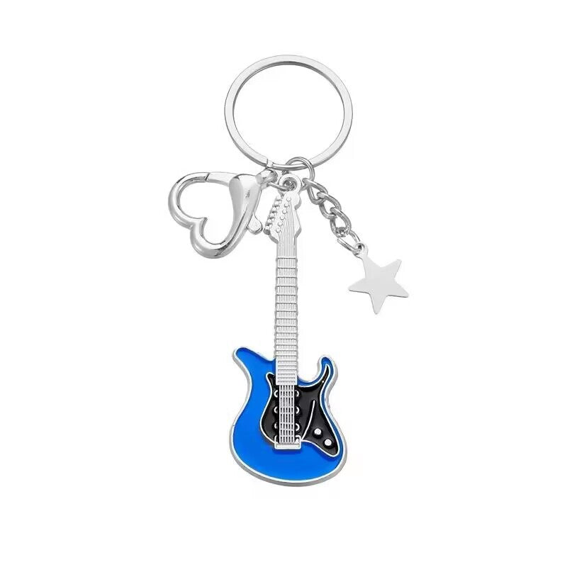 Guitar Five-Pointed Star Zinc Alloy Keychain with Heart Charm 19