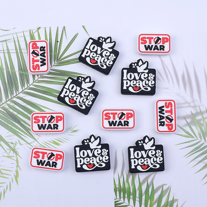 20pcs Silicone Focal Beads Love and Peace with Dove and Stop War Printed 2