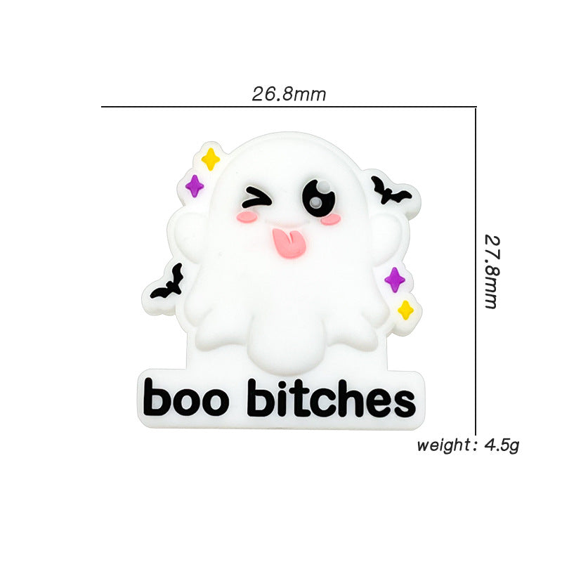 20Pcs Silicone Focal Beads Cartoon Ghost with Text Boo Bitches 3