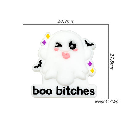 20Pcs Silicone Focal Beads Cartoon Ghost with Text Boo Bitches 3