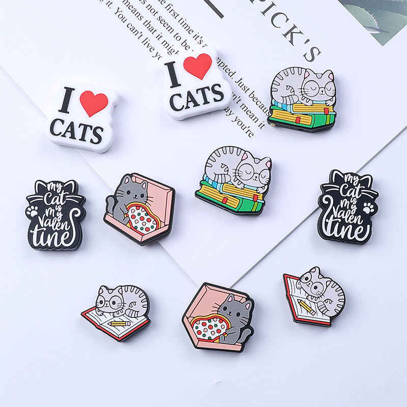 Silicone Focal Beads Cat Theme I Love Cats Text Design