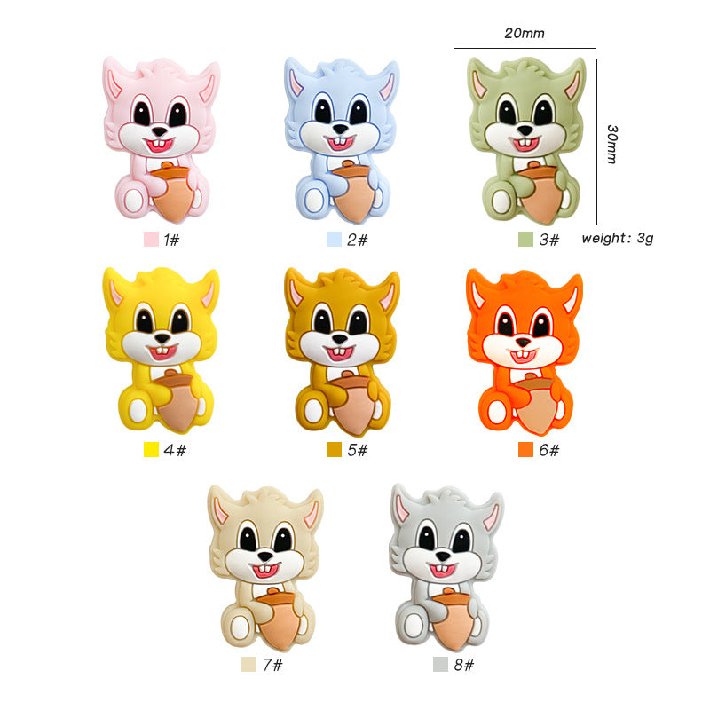 20pcs Silicone Focal Beads Squirrel Holding Acorn Design
