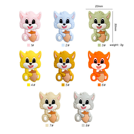 20pcs Silicone Focal Beads Squirrel Holding Acorn Design