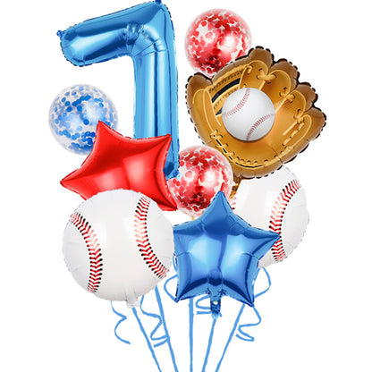 Baseball Foil Balloon Set One Year Birthday Party Decoration 9pcs 10