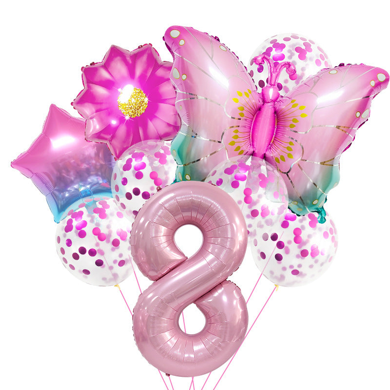 Pink Butterfly Foil Balloon Set Holiday Decoration 32 Inch 10