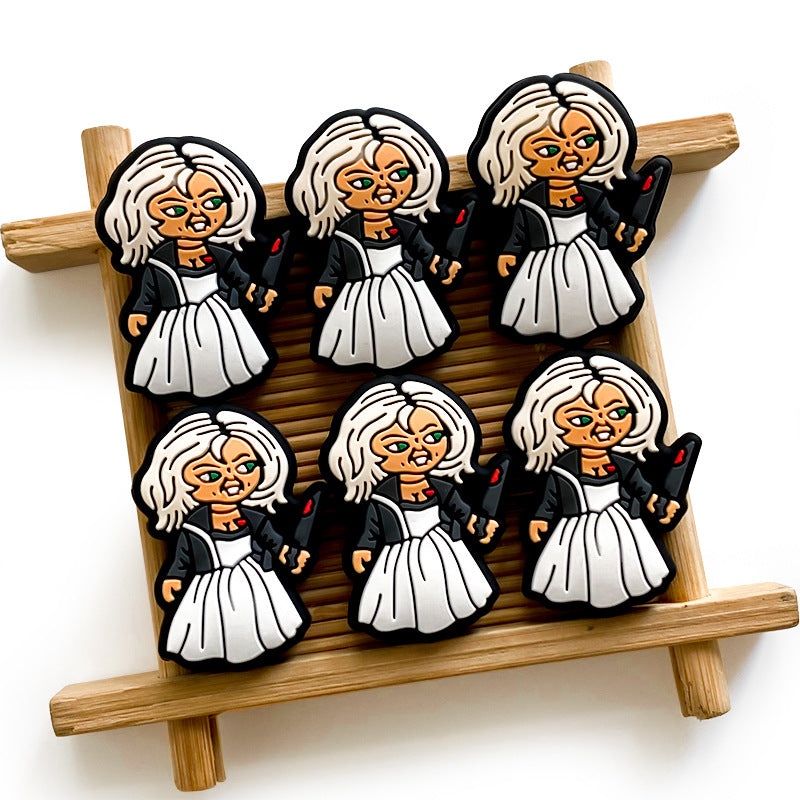 20pcs Silicone Focal Beads Halloween Horror Woman Holding Knife 3