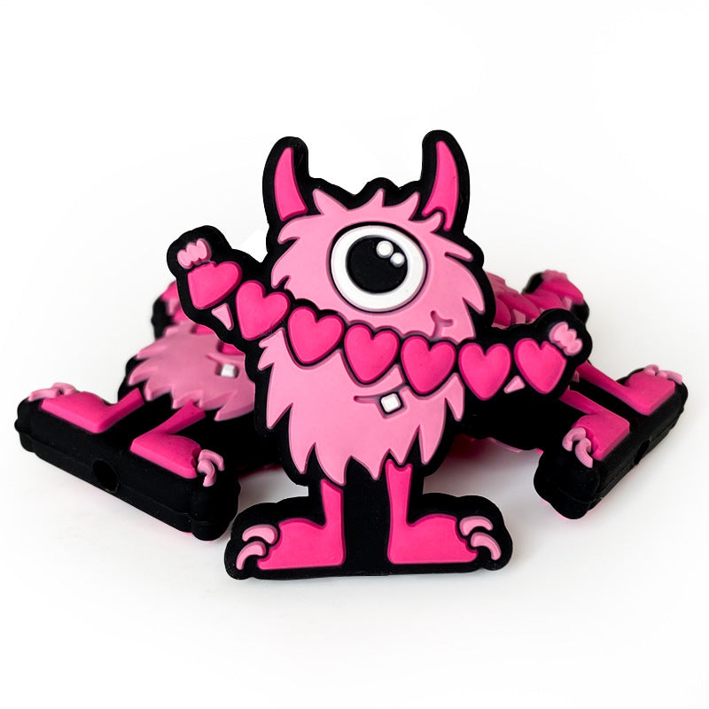 20pcs Silicone Focal Beads One Eye Monster Holding Heart Garland