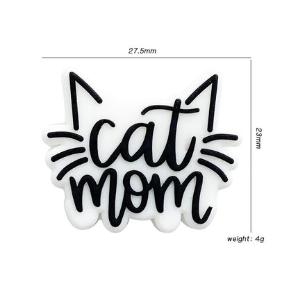 20pcs Silicone Focal Beads Cat Mother With Printed Text Cat Ears Whiskers