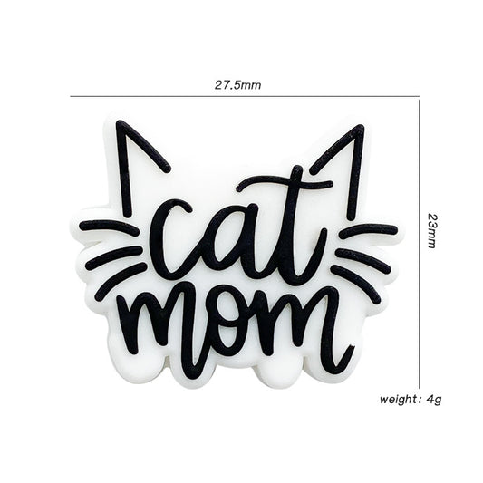 20pcs Silicone Focal Beads Cat Mother With Printed Text Cat Ears Whiskers