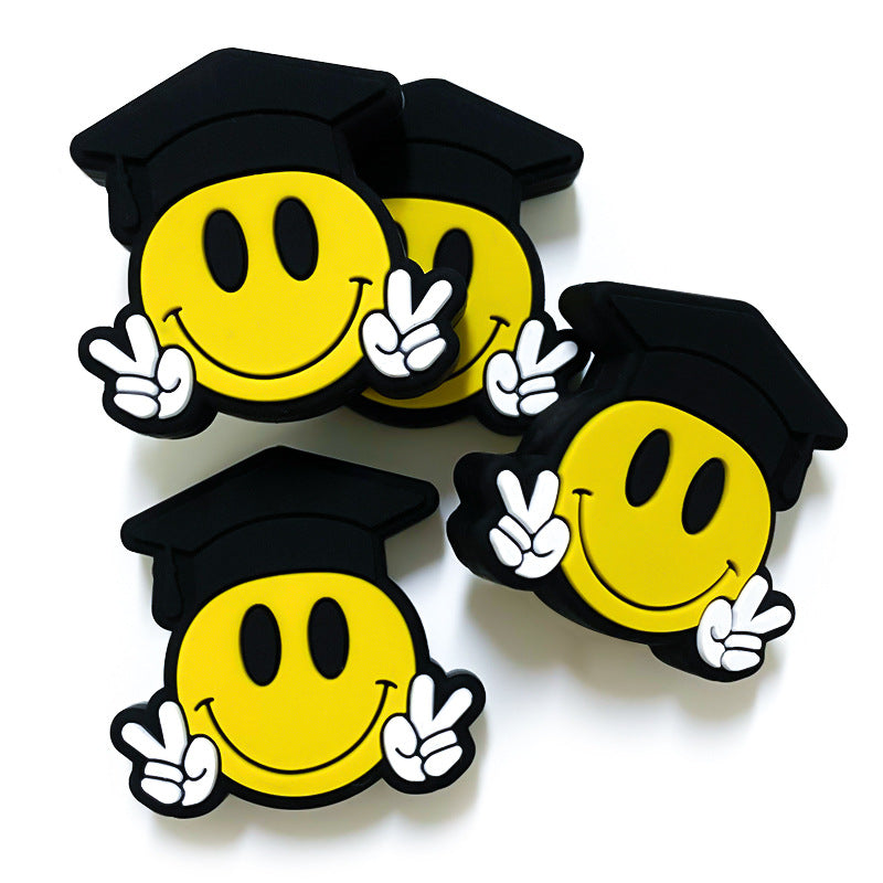 20Pcs Silicone Focal Beads Smiling Face Wearing Doctor Hat 3