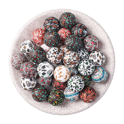 50pcs 15mm Rhombus Printed Silicone Beads Multi Color Design 8