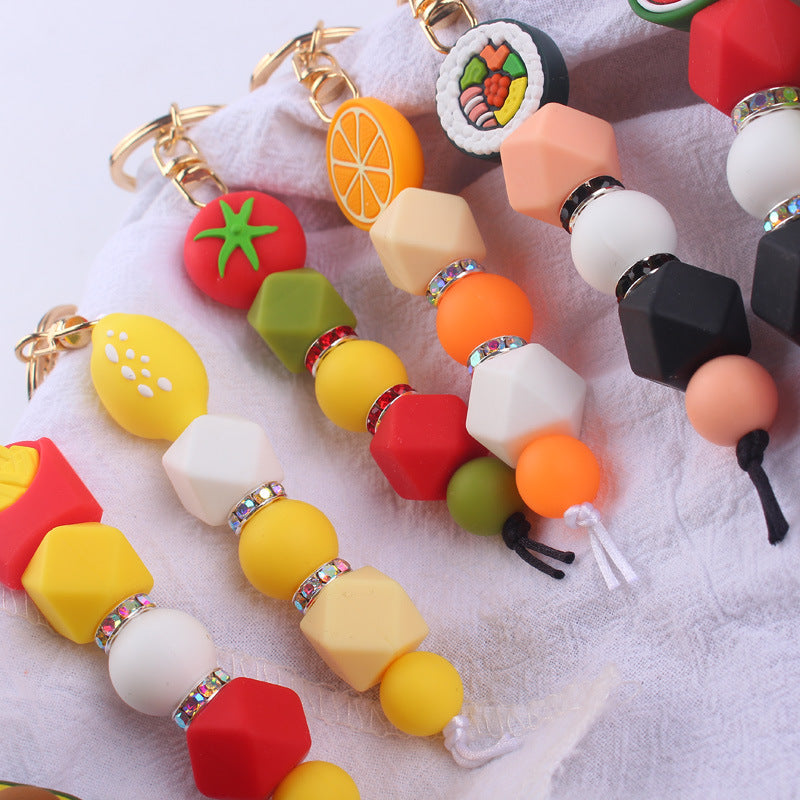 Cartoon Fruit Silicone Bead Keychain Food Charm Variety 2