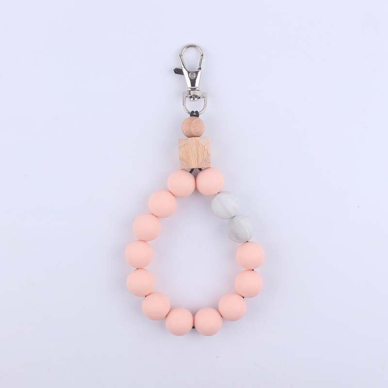 Wood Hexagon Silicone Bead Wristlet Keychain with Wooden Accent 7