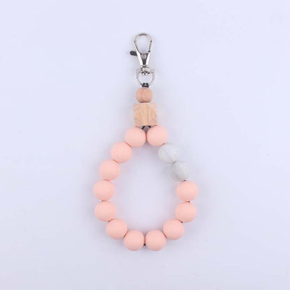 Wood Hexagon Silicone Bead Wristlet Keychain with Wooden Accent 7