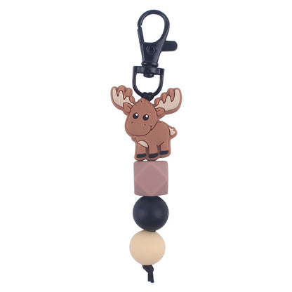 Cartoon Animal Cattle Silicone Bead Keychain with Beaded Charm 6