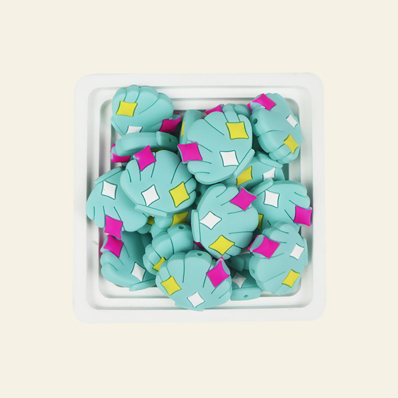 Silicone Focal Beads Shell Shape with Decorative Sparkles 11